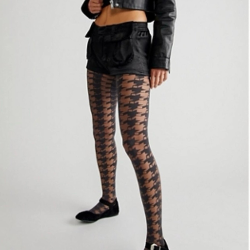 Emilio Cavallini 3D Houndstooth/Dogtooth Tights Grey L/XL